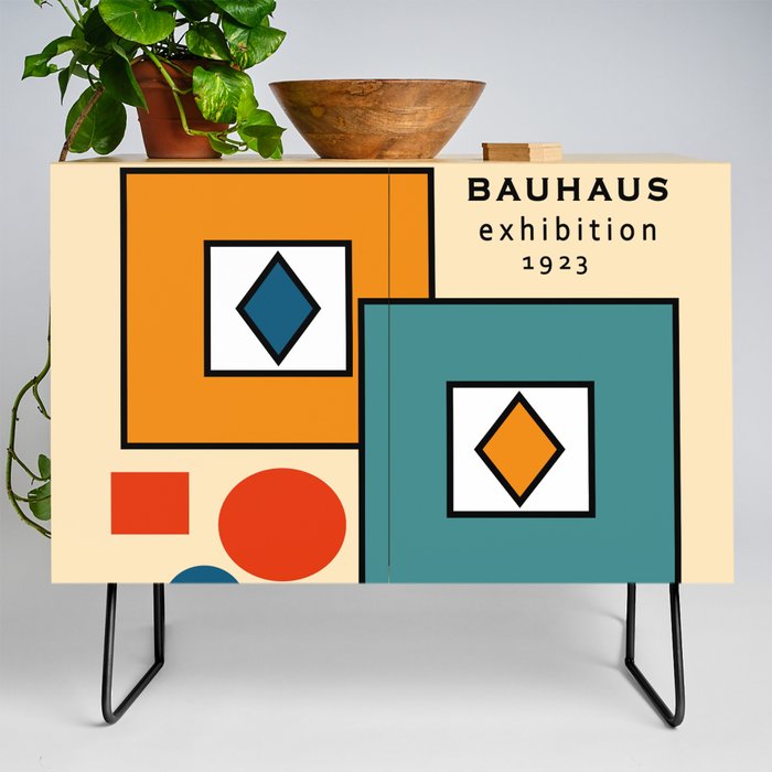 Modern Colorful Bauhaus Art Geometric Architecture Abstract Mid century Modern Retro  Credenza