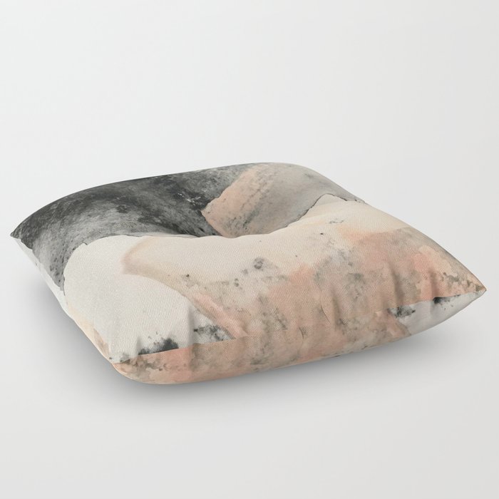 Peace and Quiet [2]: a pretty, minimal abstract piece in gray and peach by Alyssa Hamilton Art Floor Pillow