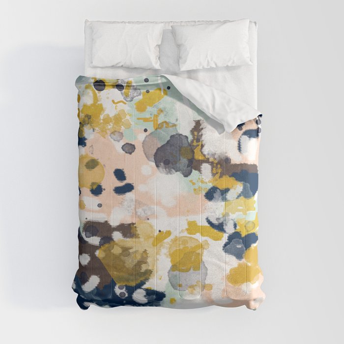 Sloane - Abstract painting in modern fresh colors navy, mint, blush, cream, white, and gold Comforter