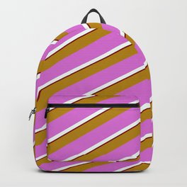 [ Thumbnail: Dark Goldenrod, Orchid, Mint Cream & Maroon Colored Lines Pattern Backpack ]