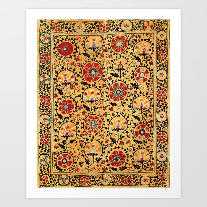 Shakhrisyabz Suzani  Antique Uzbekistan Embroidery Print Art Print