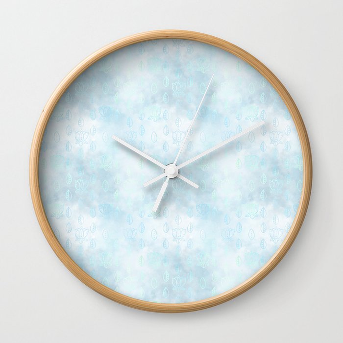 Blue Floral Lotus Batik Pattern Wall Clock