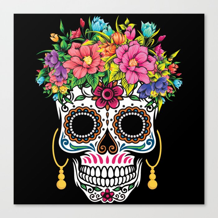 Flower Sugar Skull Muertos Day Of Dead Halloween Canvas Print