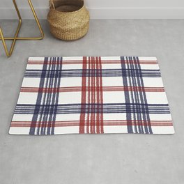 American Patriotic Plaid Design: Red and Blue on White Rug