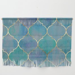 Teal Purple Gold Quatrefoil Moroccan Pattern Wall Hanging