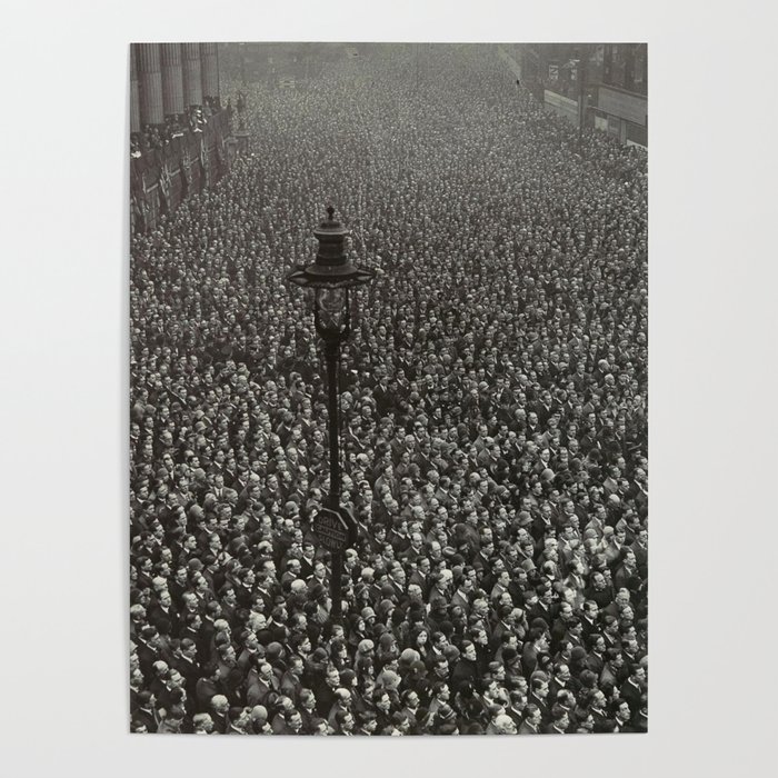 1919 Two-Minutes of Silence, Armistice Day, End of WWI, London, England ceremony black and white photograph, photography, photographs Poster