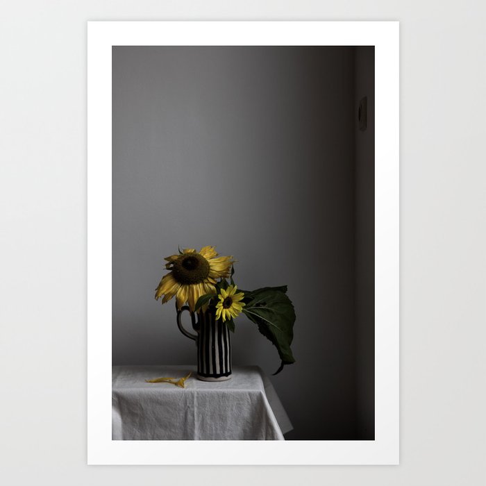 Still life Sunflowers on striped vase Art Print