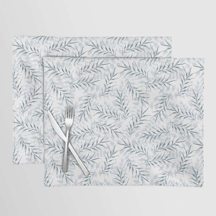 Leaf Stems Seamless Watercolor Pattern - Grey & Slate Blue Placemat