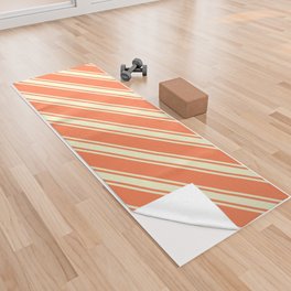 [ Thumbnail: Coral and Light Yellow Colored Stripes/Lines Pattern Yoga Towel ]