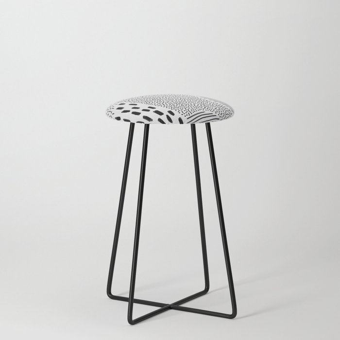 Abstract black and white pencil doodle pattern Counter Stool