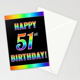 [ Thumbnail: Fun, Colorful, Rainbow Spectrum “HAPPY 51st BIRTHDAY!” Stationery Cards ]