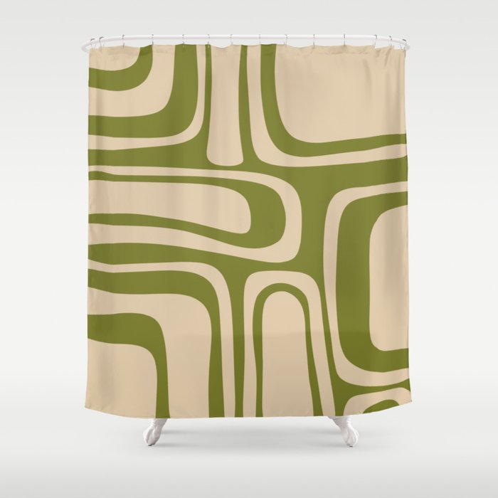Palm Springs - Midcentury Modern Retro Pattern in Mid Mod Beige and Olive Green Shower Curtain