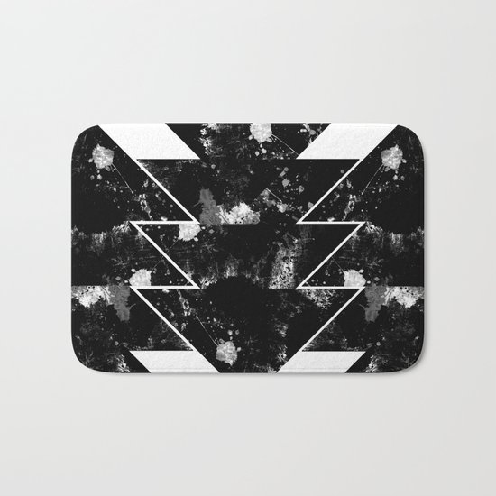 Up And Down - Black and white textured triangles, geometric, abstract Bath Mat