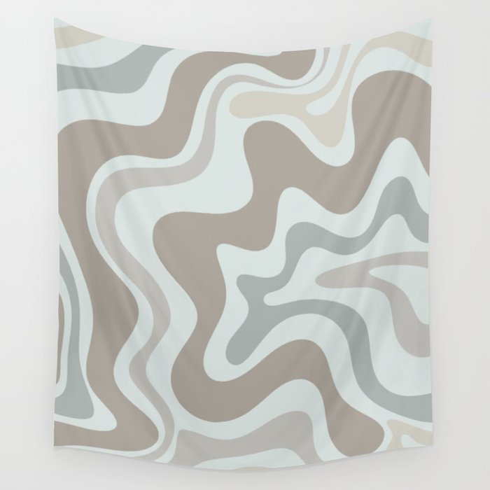 Liquid Swirl Abstract Pattern in Taupe Gray and Light Ice Blue Wall Tapestry