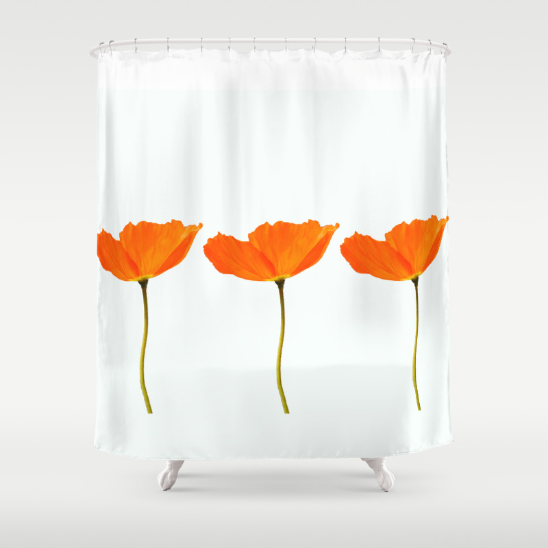 orange and white shower curtain