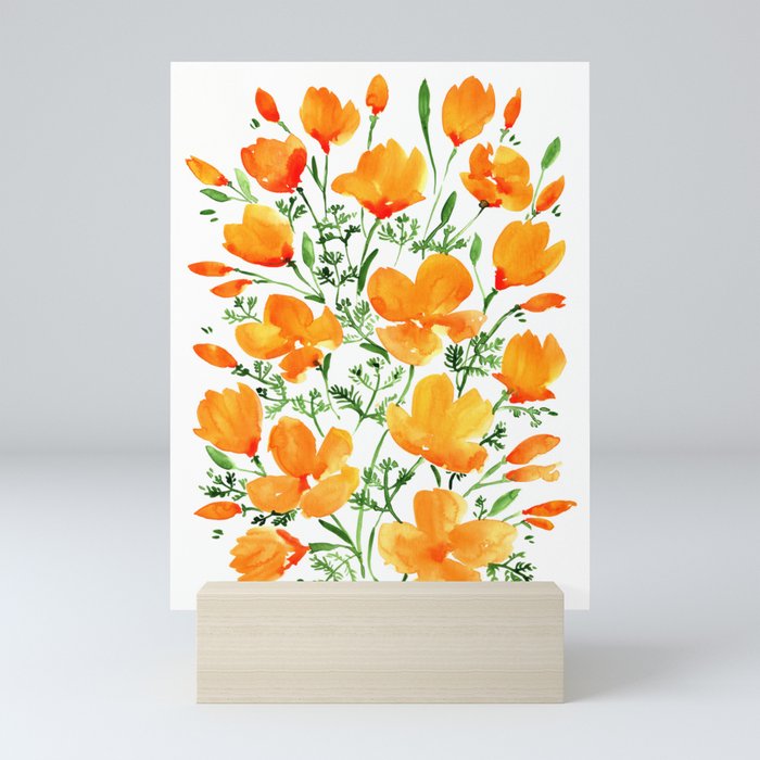 Watercolor California Poppies Mini Art Print By Blursbyaishop