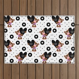 Valentine Heart And Polka Dot Pattern Outdoor Rug