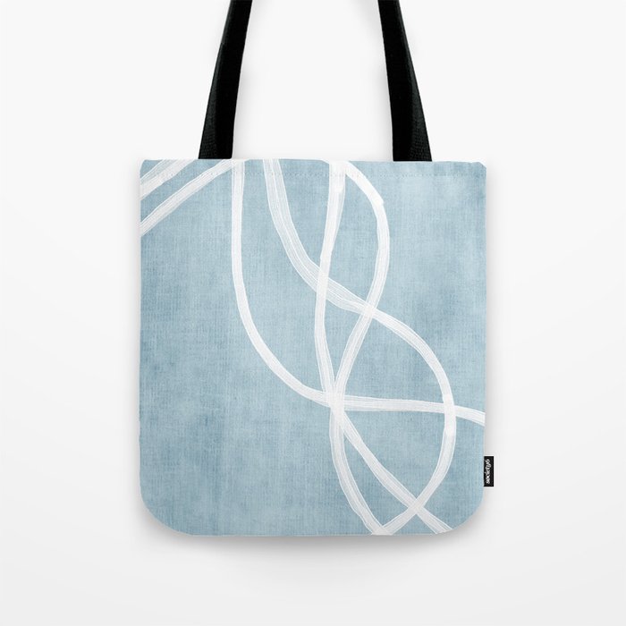 Minimalist White Line Art Light Blue Linen Digital Art Tote Bag
