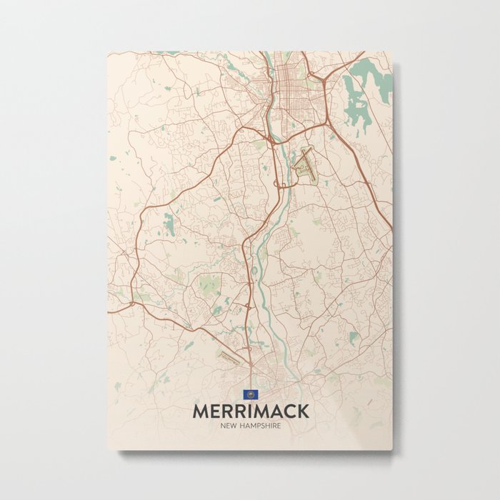 Merrimack, New Hampshire, United States - Vintage City Map Metal Print