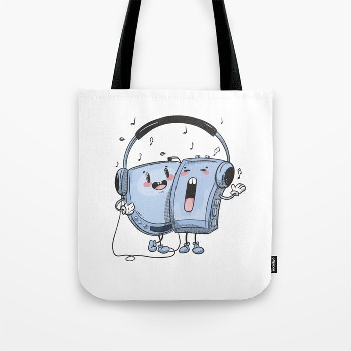 Tape and CD Player Music Cartoon Tote Bag