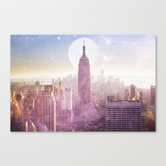 I LOVE PINK NEW YORK CITY SKYLINE - Full Moon Universe Canvas Print