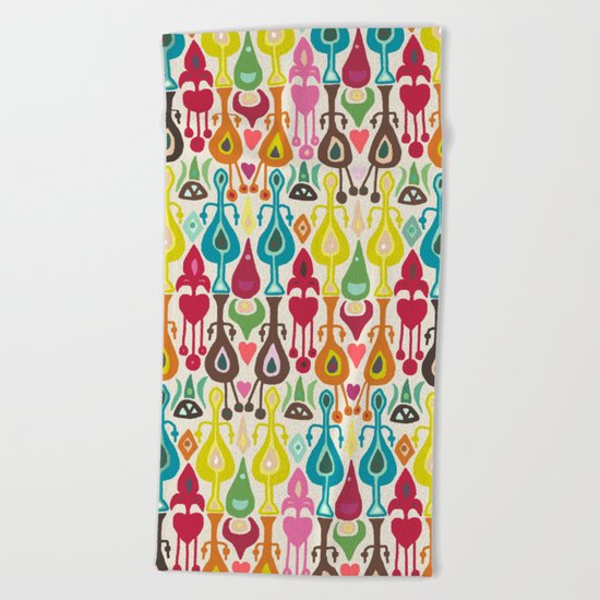 ivory love ikat Beach Towel