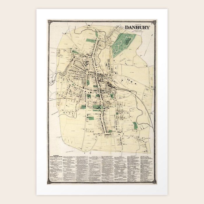 Vintage Map of Danbury Connecticut (1867) Art Print by BravuraMedia ...