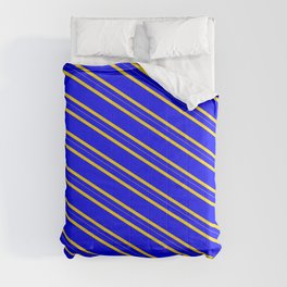 [ Thumbnail: Blue and Yellow Colored Lines Pattern Comforter ]