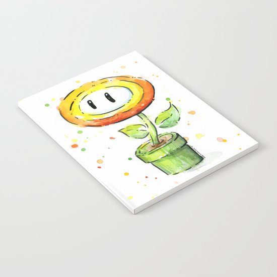 Fire Flower Watercolor Painting Mario Game Geek Art Notebook