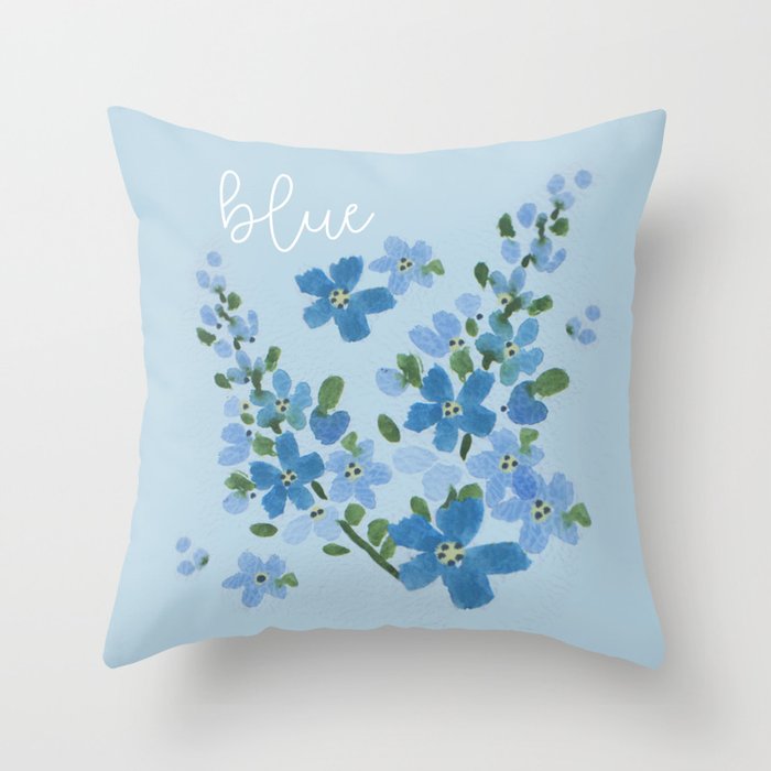 Blue flowers on a blue background Throw Pillow