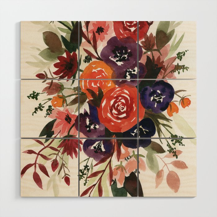 Country Fall Watercolor Bouquet Wood Wall Art