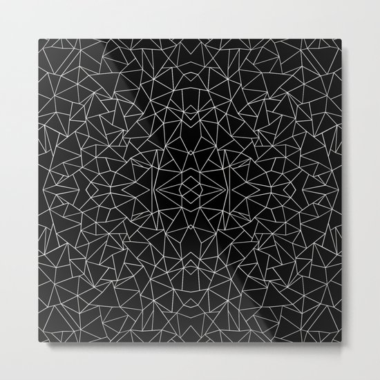 Abstract Collide Outline White on Black Metal Print