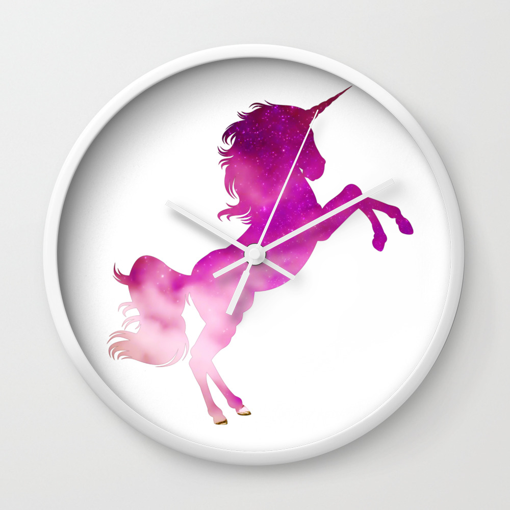 Pink Galaxy Background Unicorn Wall Clock By Mariamarinova1