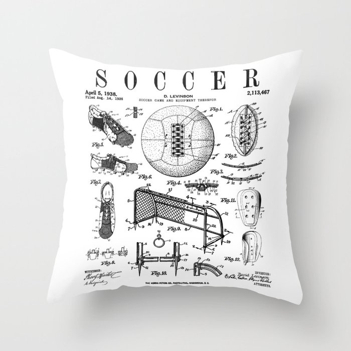Soccer Player Football Vintage Patent Drawing Print Throw Pillow