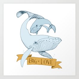 Big Love (gold and blue) Humpback Whales Art Print