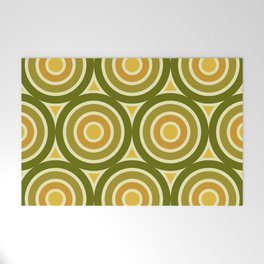Retro Danish Modern 1970s Style Geometric Concentric Design 431 Olive Green Yellow and Orange Welcome Mat