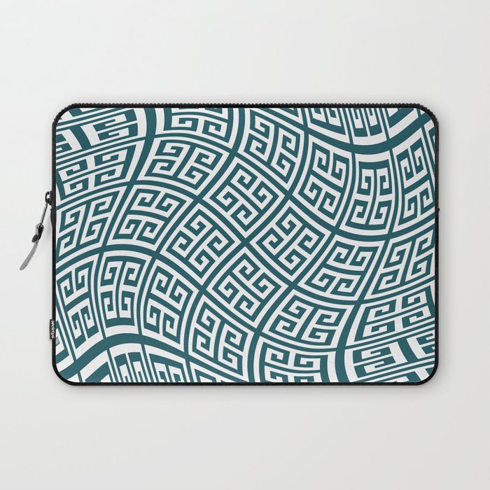 Teal Green and White Greek Key Liquify Laptop Sleeve