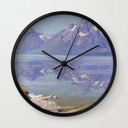 Jackson Hole, Grand Tetons, and Jackson Lake alpine landscape painting by William R. Leigh Wall Clock