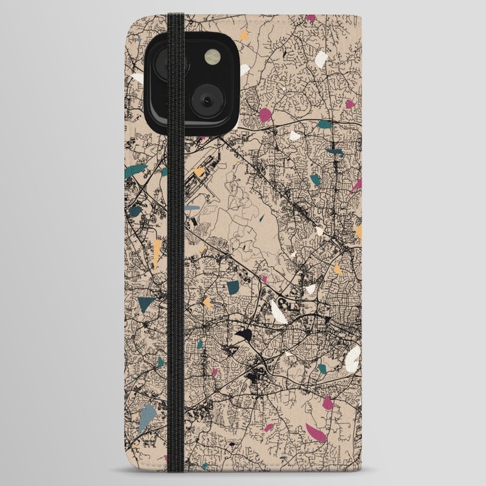 Raleigh, USA - City Map Terrazzo Collage iPhone Wallet Case