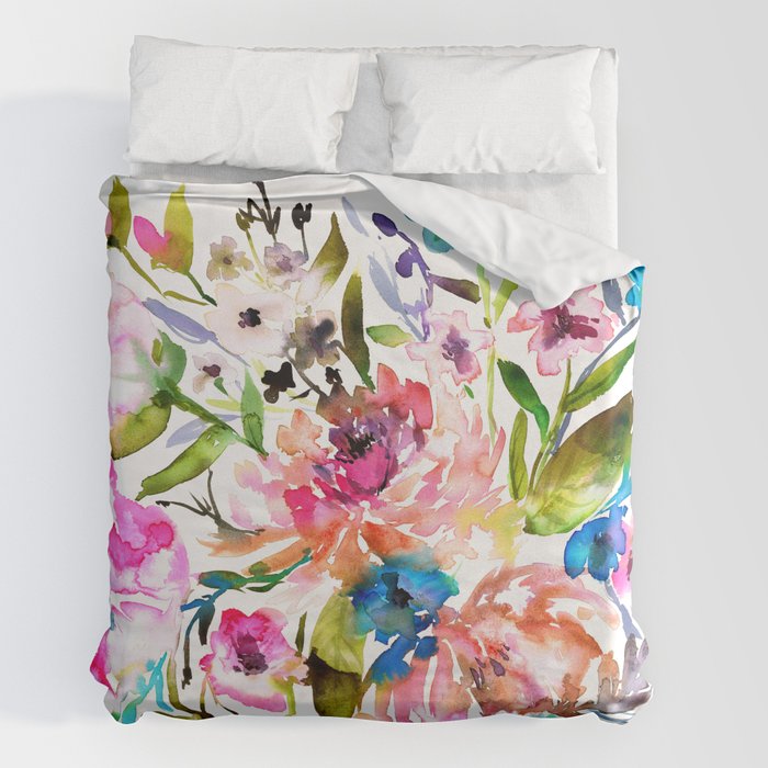 WATERCOLOUR PEONY AND ROSES Duvet Cover