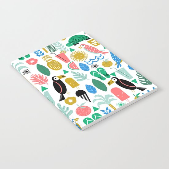 Tropical Vacation Island print pattern fun beach surf sand fun gift for trendy dorm room bright Notebook