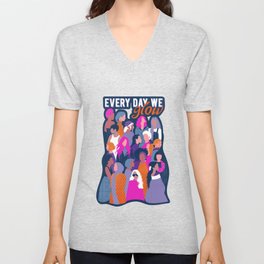 Every day we glow International Women's Day // midnight navy blue background violet purple curious blue shocking pink and orange copper humans  V Neck T Shirt