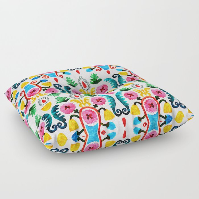Colorful oriental watercolor floral pattern. Floor Pillow