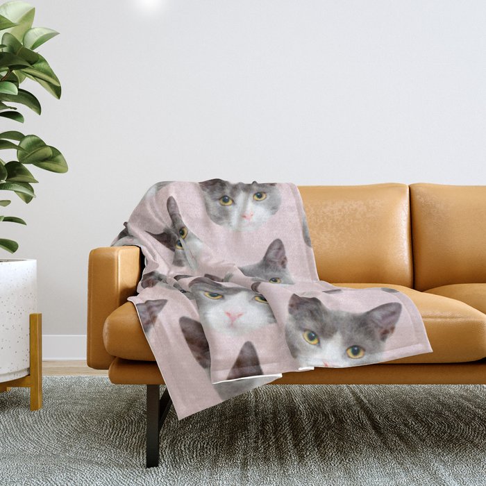 girly cute pink pattern snowshoe cat Throw Blanket