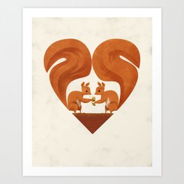 Love Heart Squirrels Art Print