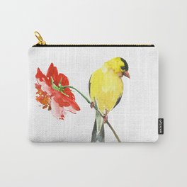 American Goldfinch and Red Flower, Minimalist Yellow Red Floral art Carry-All Pouch