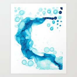 Blue Fluid Art Abstract 4422 Modern Alcohol Ink Painting by Herzart Art Print