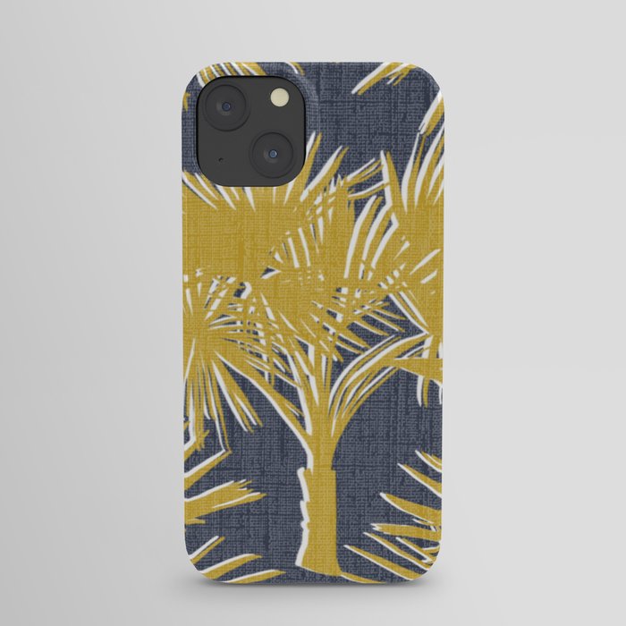 Tropical Palm Trees Gold on Navy iPhone Case