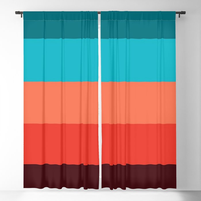 Exotic bright colorful Bohemian Chic teal burgundy Turquoise Orange Stripes Blackout Curtain