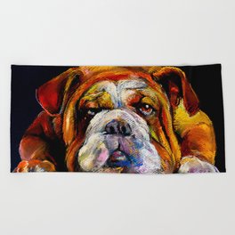 Bulldog pastel portrait Beach Towel